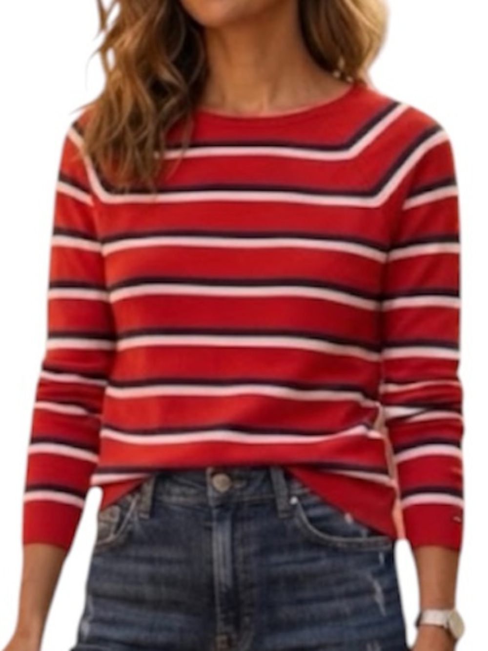 TOMMY HILFIGER Red Stripe 100% Cotton Sweater Preppy Retro XL